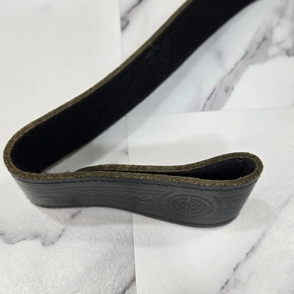 Celtic Knot Embossed Leather Belt Mens Large Black Silver Buckle Western